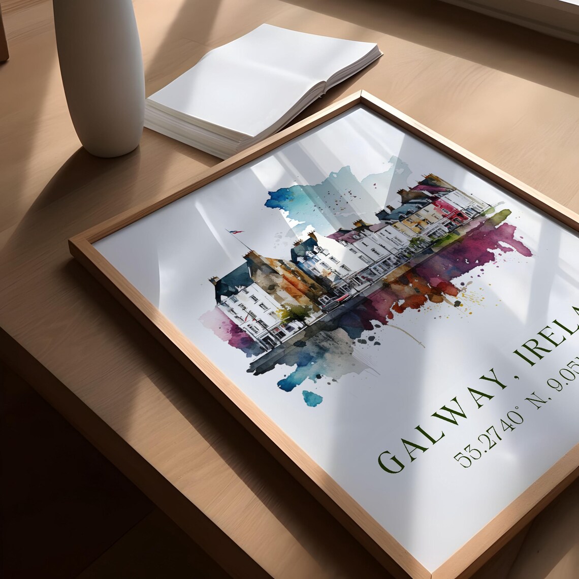 Galway Ireland Colorful Harbor Houses Scene Watercolor Art Poster - Image 4