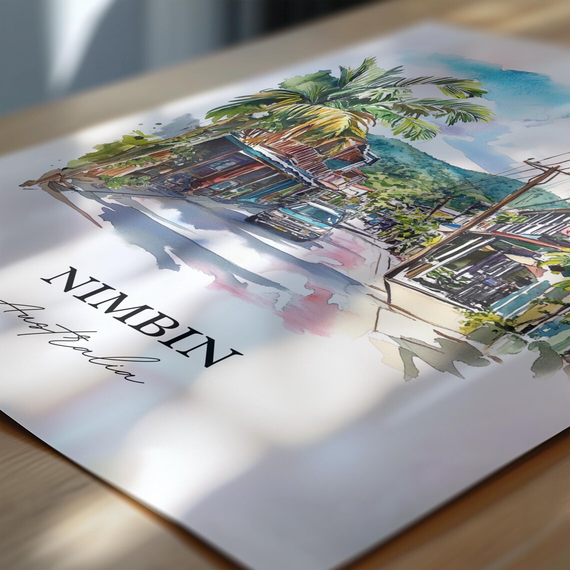 Nimbin Australia Tropical Village Street Watercolor Art Print - Image 6