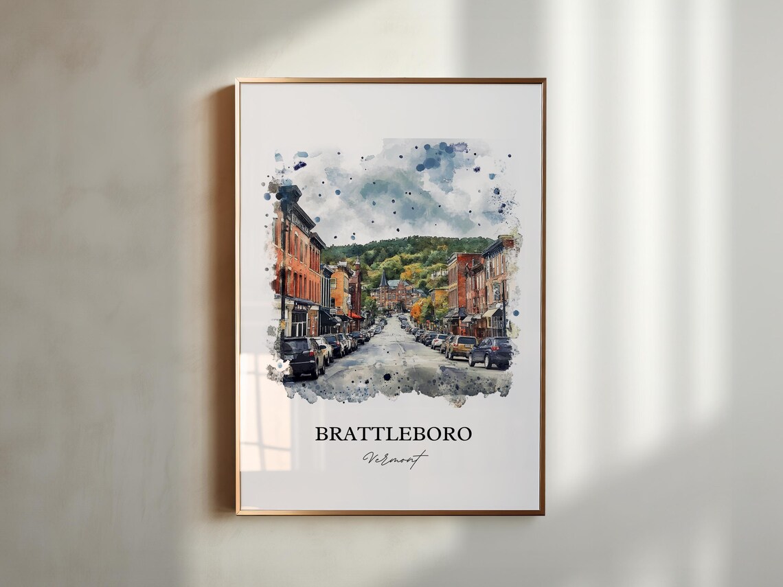 Brattleboro Vermont Historic Downtown Street Watercolor Travel Poster - Image 4