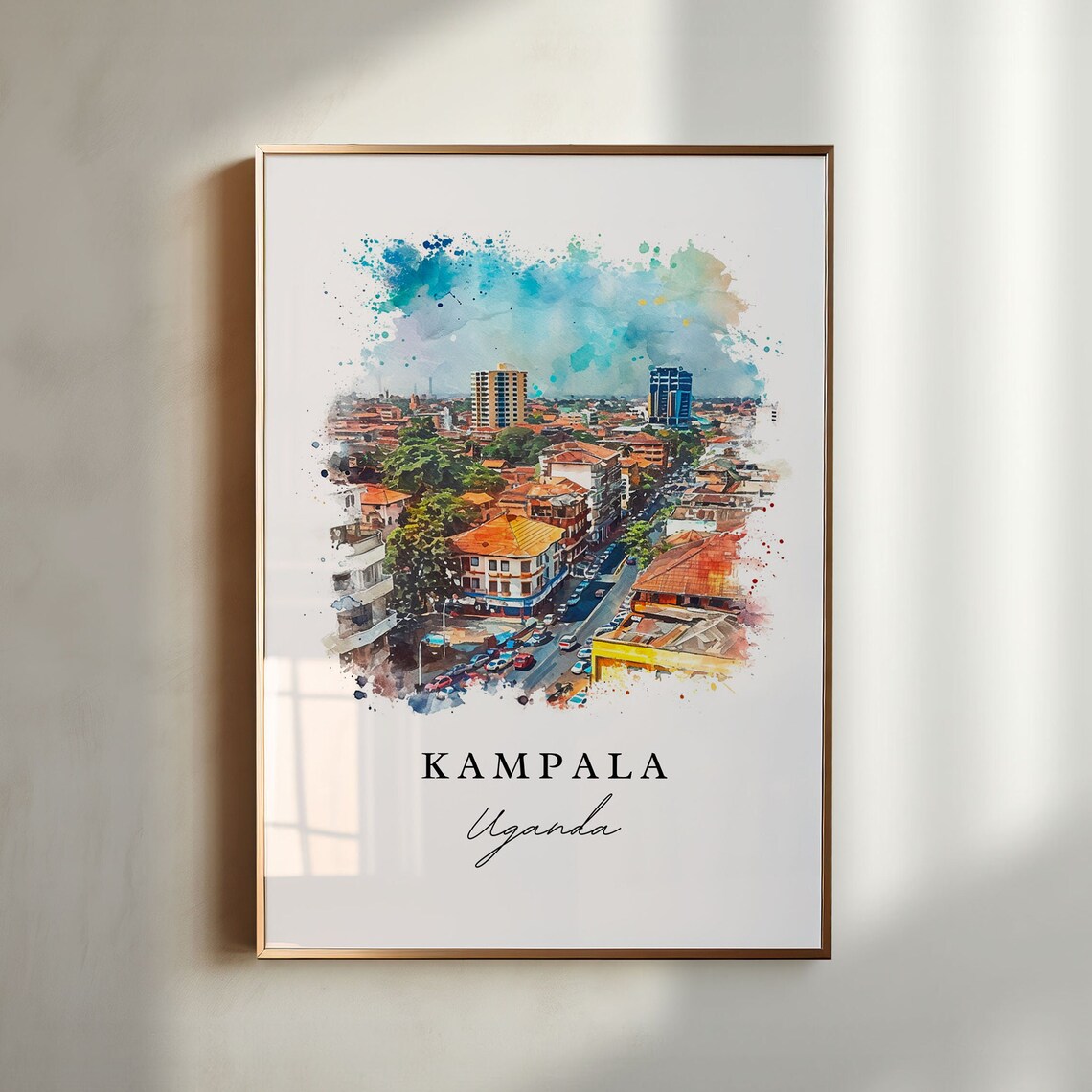 Kampala Uganda Bustling City Street Watercolor Travel Poster