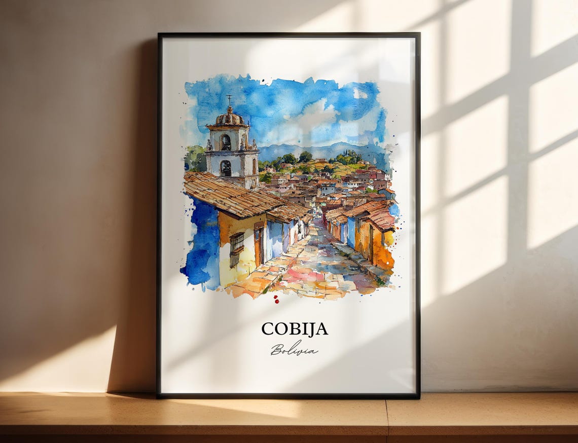 Cobija Bolivia Wall Art Pando Print Watercolor Gift Travel Poster Housewarming