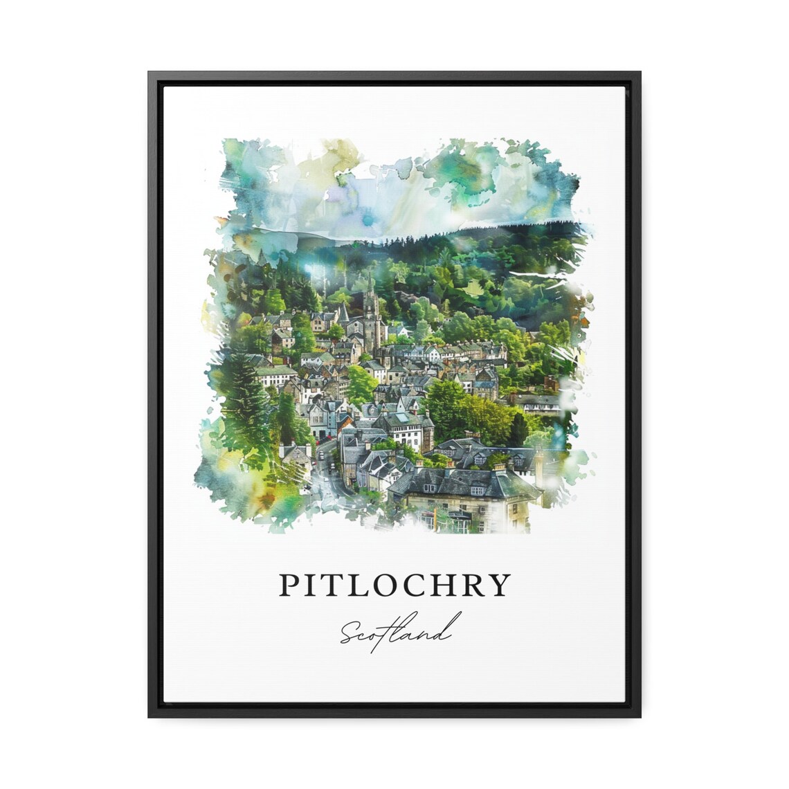 Pitlochry Scotland Highland Town Green Valley Watercolor Travel Poster - Image 3