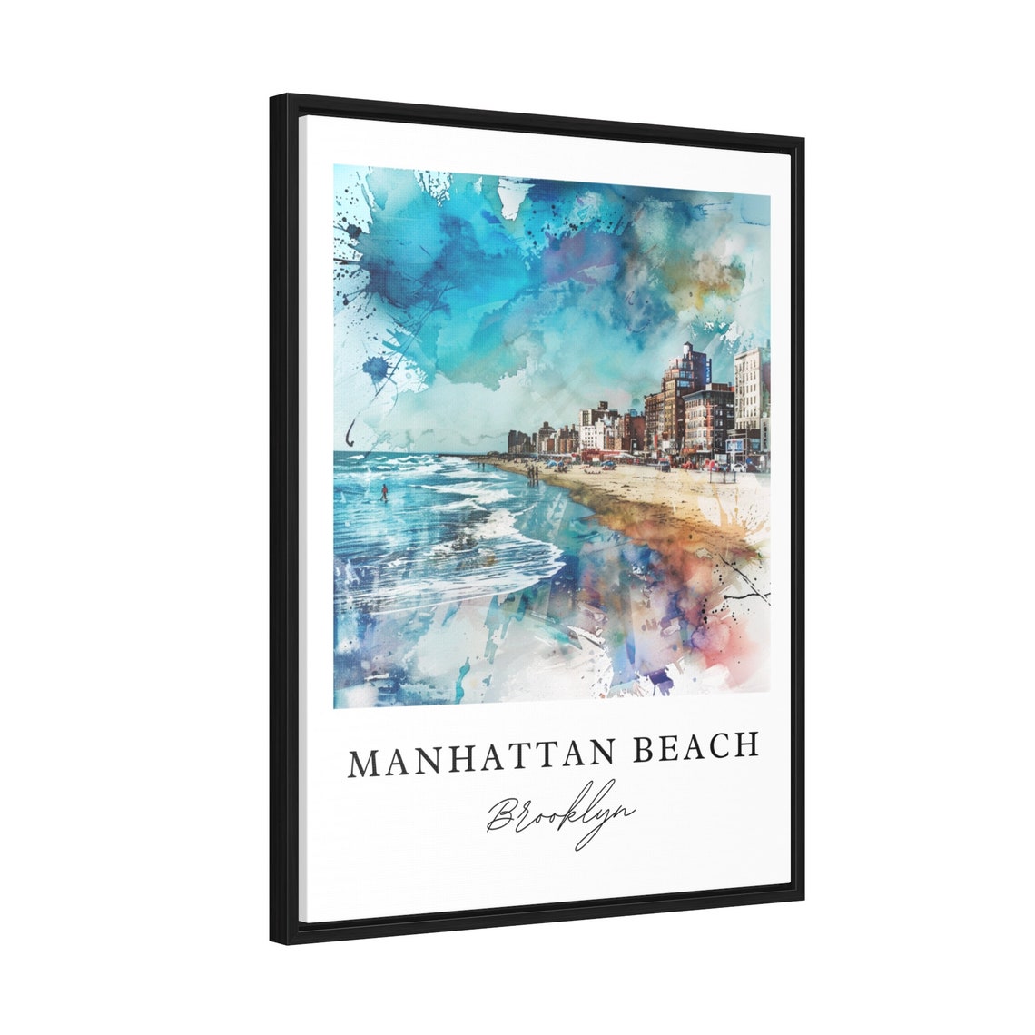 Manhattan Beach Brooklyn New York Watercolor Beachfront Poster - Image 2