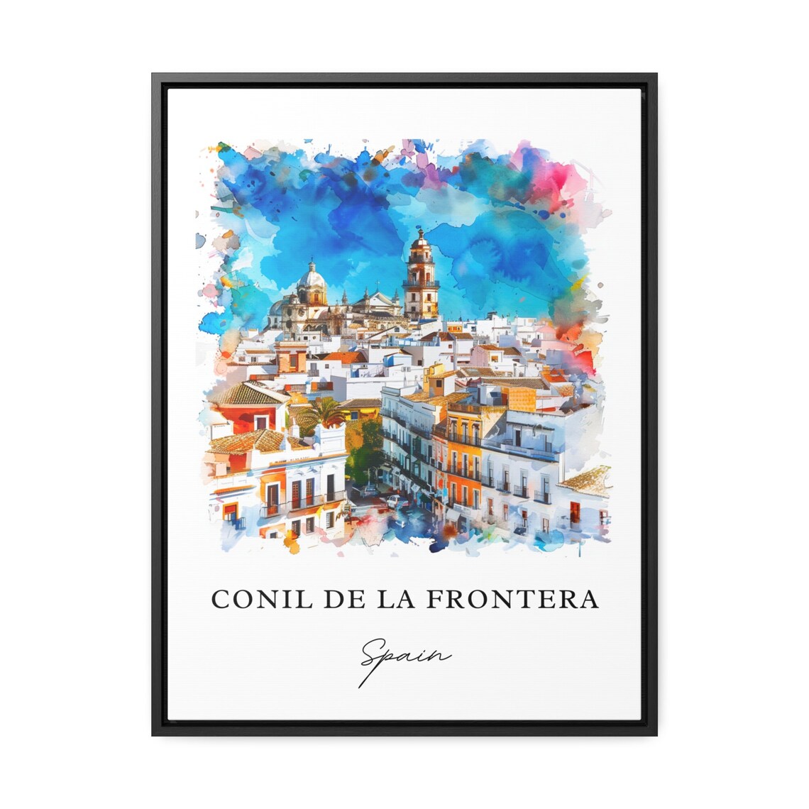 Conil de la Frontera Spain White Town Watercolor Travel Poster - Image 3