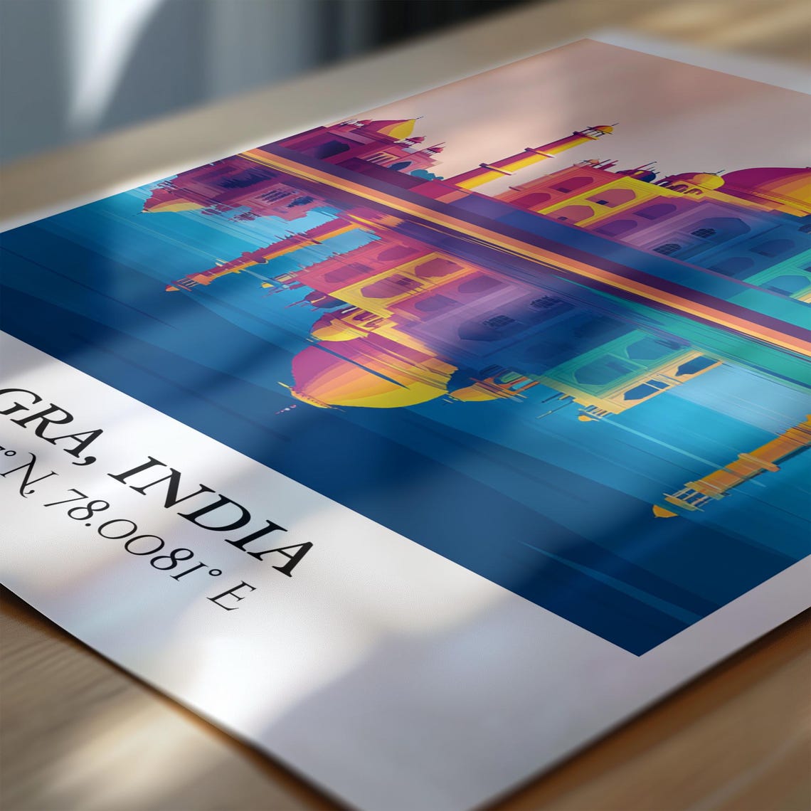 Agra India Taj Mahal Reflection Retro Travel Coordinates Art Poster - Image 6