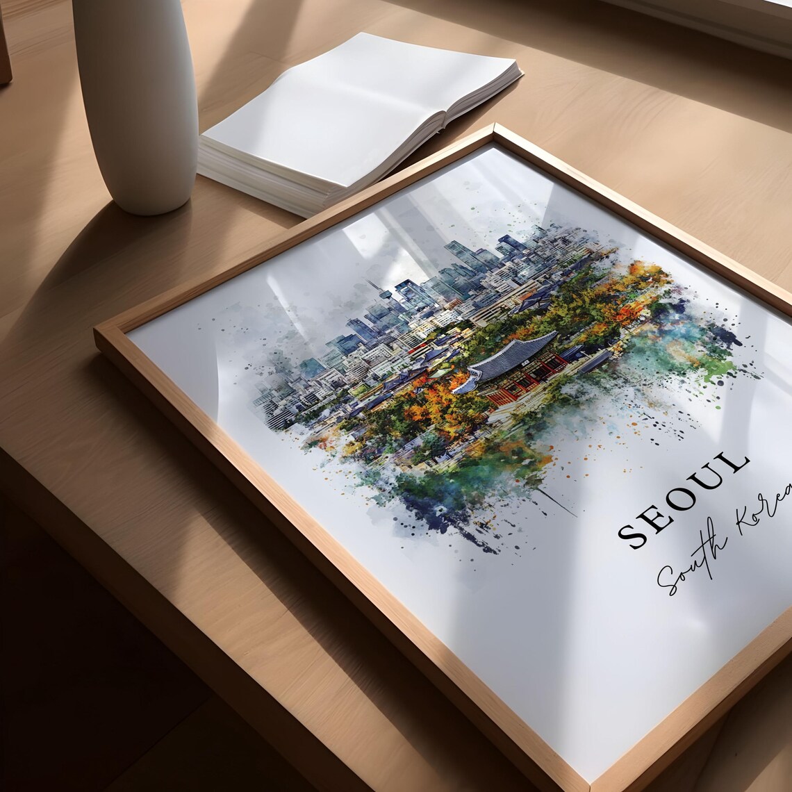Seoul South Korea Watercolor Palace Skyline City Panorama Poster - Image 5