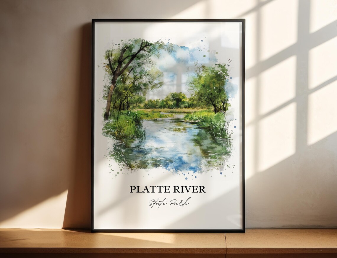 Platte River State Park Nebraska Woodland River Watercolor Poster - Image 3