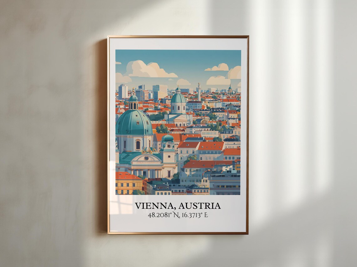 Vienna Austria City Panorama Cathedral Domes Retro Travel Art Poster - Image 3
