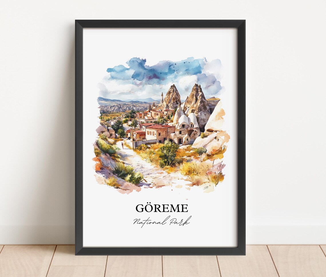 Goreme Cappadocia Turkey Fairy Chimneys Watercolor Travel Poster - Image 3