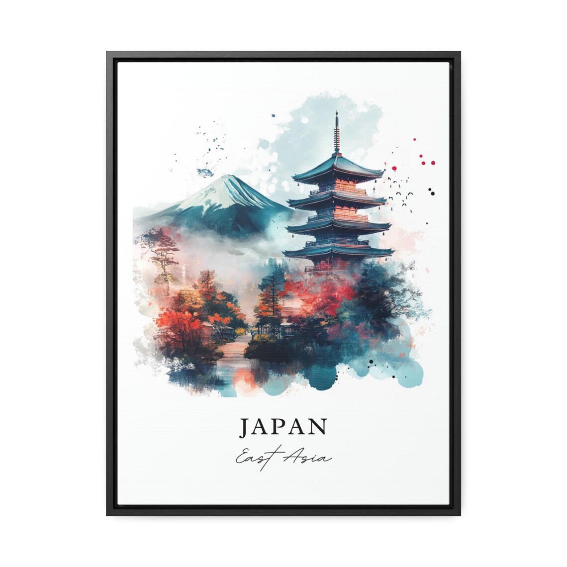 Japan Watercolor Art Mount Fuji Pagoda Autumn Foliage Poster - Image 2