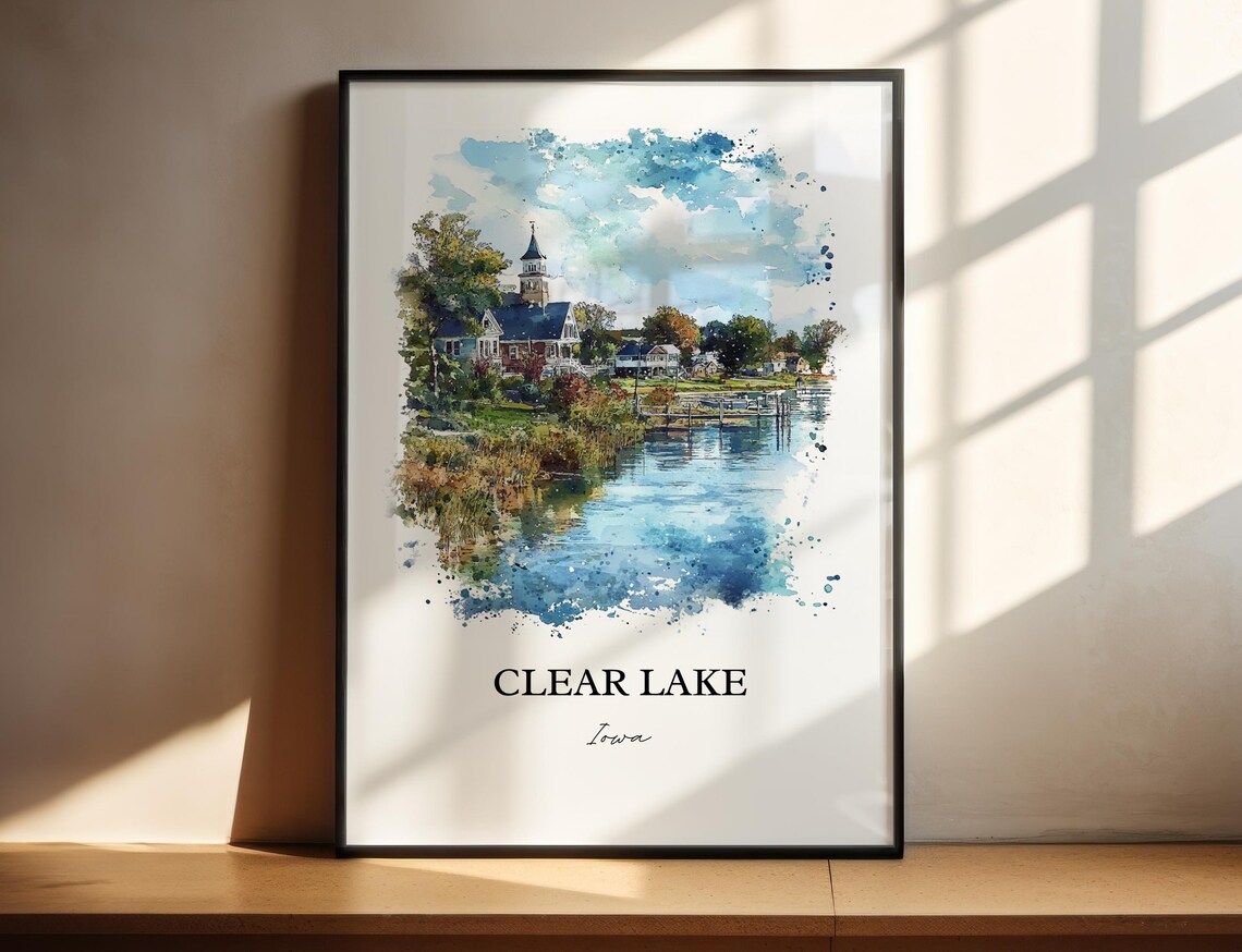Clear Lake Iowa Watercolor Travel Poster, Cerro Gordo County - Image 4