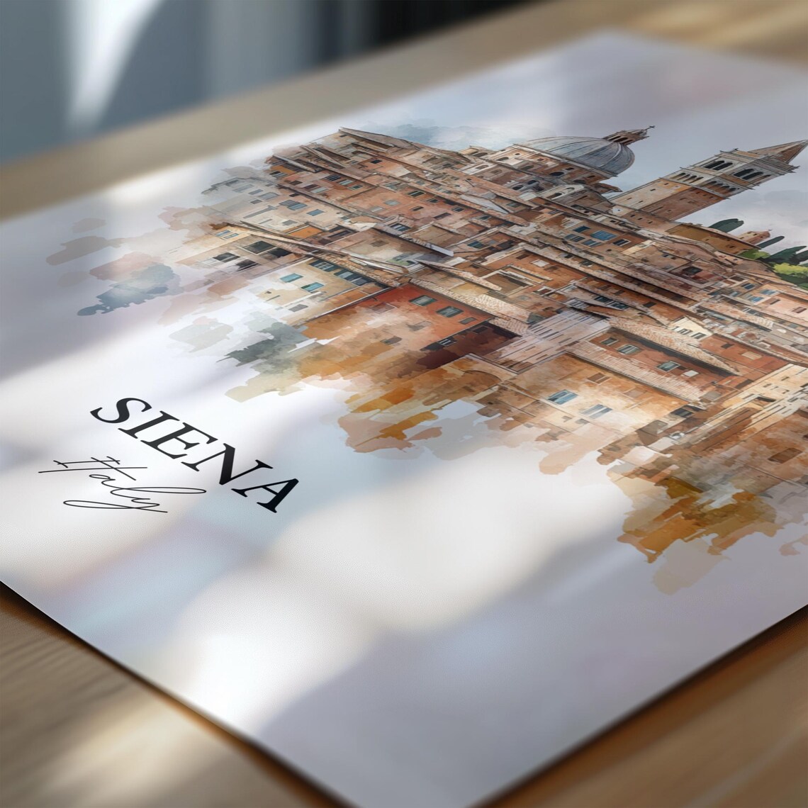 Siena Italy Watercolor Medieval Hill Town Duomo Tower Poster - Image 6