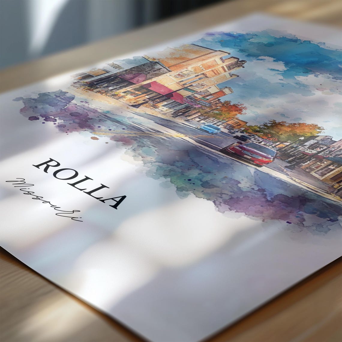 Rolla Missouri Bustling Main Street Autumn Watercolor Poster - Image 6