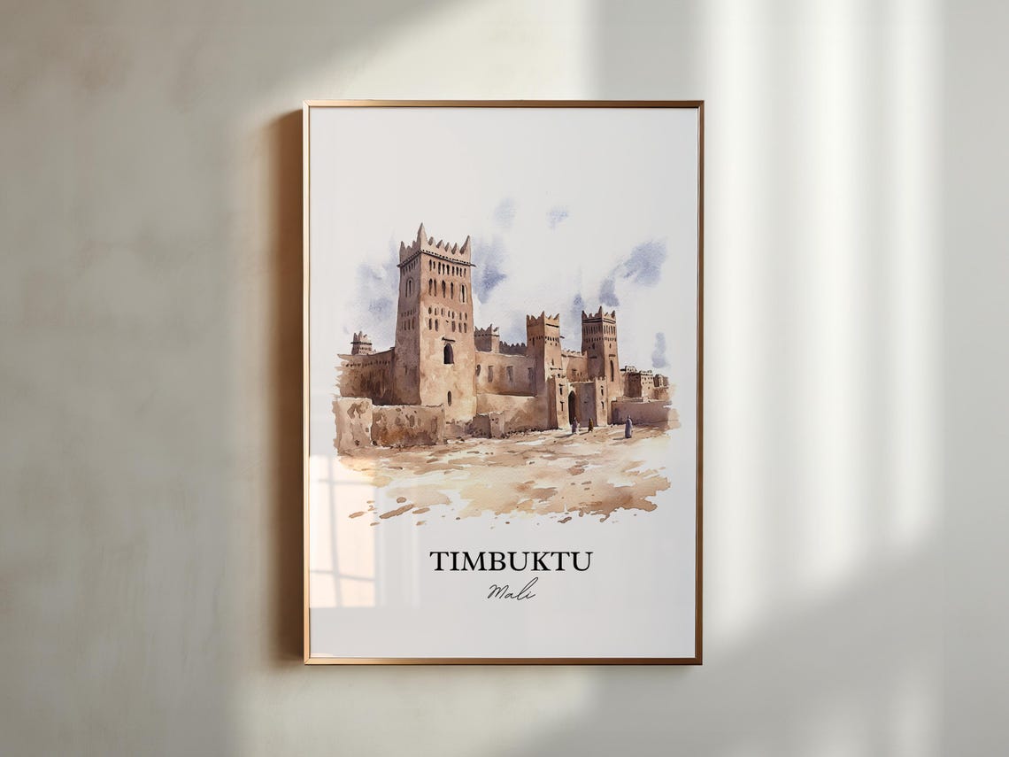Timbuktu Mali Ancient Mosque Towers Desert Watercolor Poster - Image 5