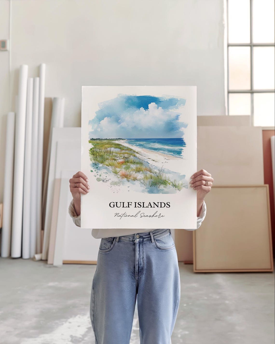 Gulf Islands National Seashore Beach Dunes Ocean Watercolor Poster - Image 3