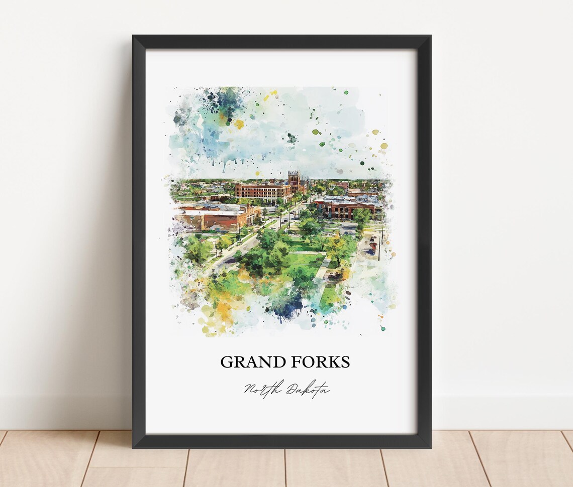 Grand Forks North Dakota Watercolor City Aerial Green Park Poster - Image 5
