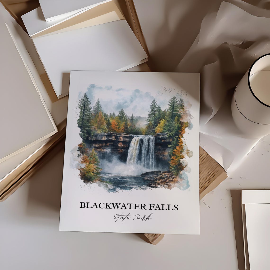 Blackwater Falls State Park Waterfall Forest Watercolor Poster - Image 2