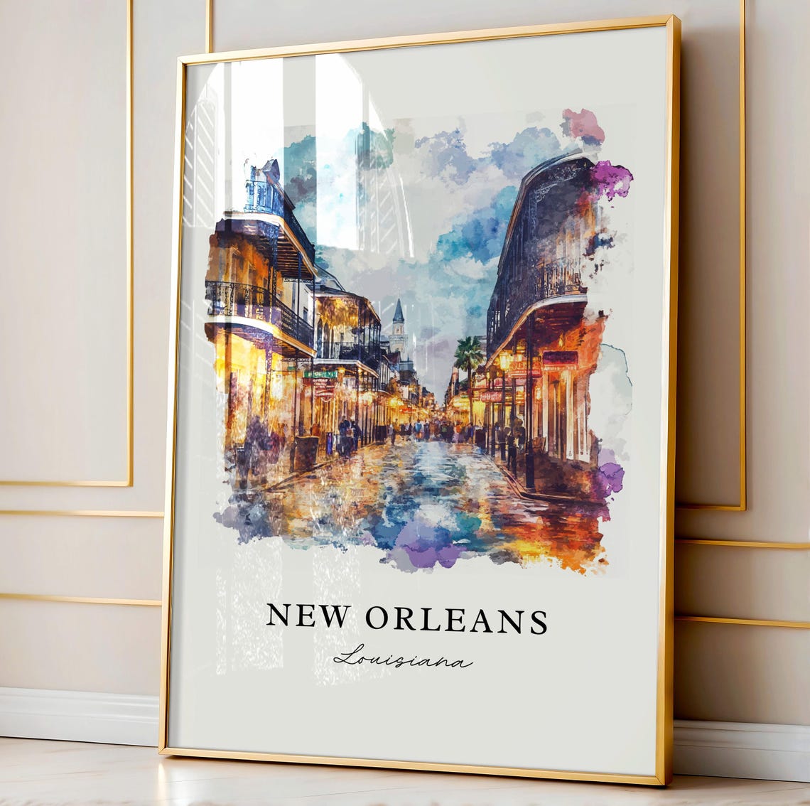 New Orleans Watercolor Bourbon Street Travel Poster - Image 3