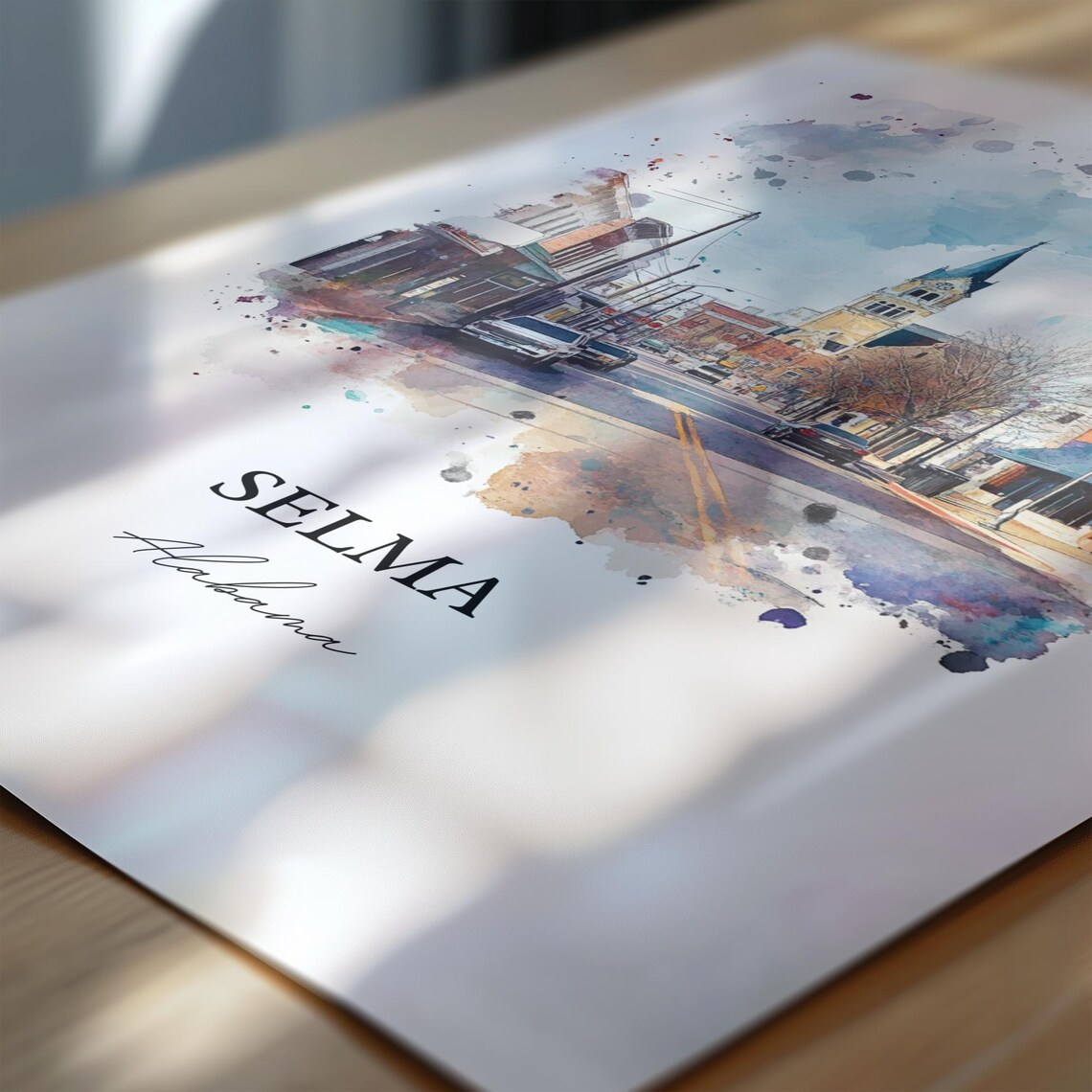 Selma Alabama Historic Downtown Main Street Watercolor Poster - Image 6