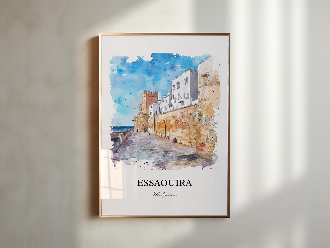 Essaouira Morocco Seaside Ramparts Old Walls Watercolor Poster - Image 2