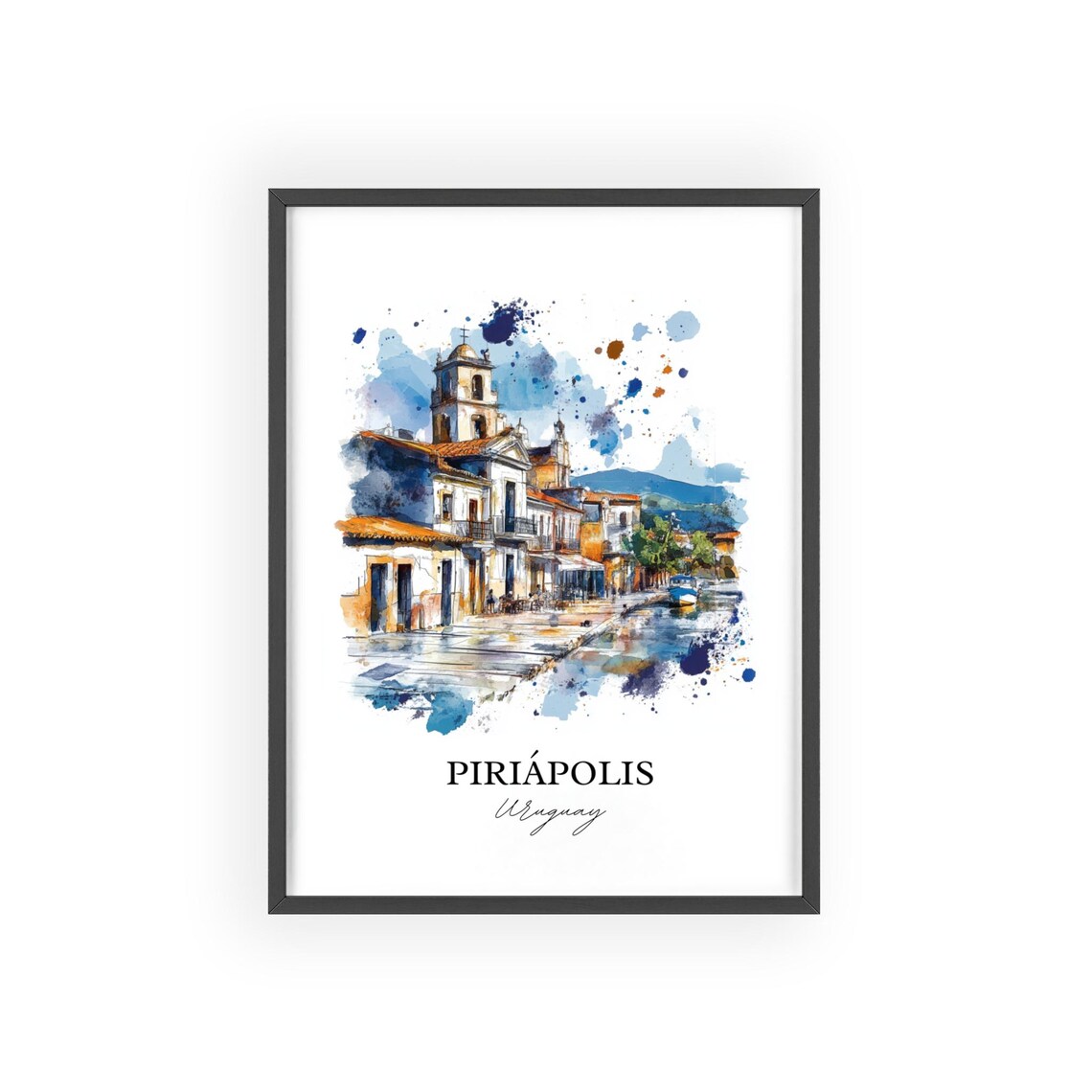 Piriápolis Uruguay Watercolor Waterfront Church Street Poster - Image 2