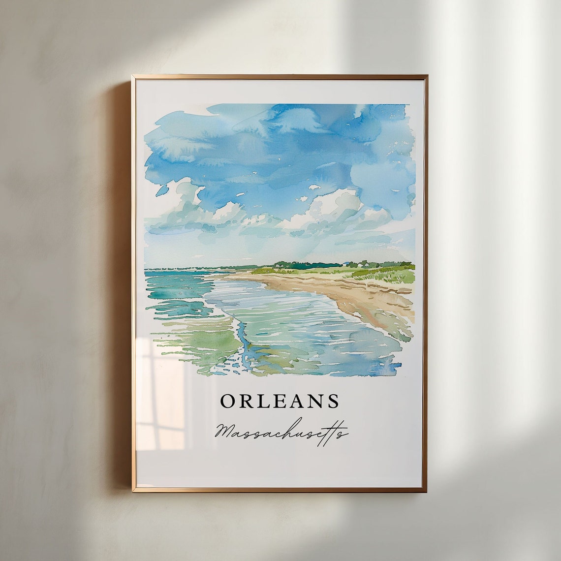 Orleans Massachusetts Beach Shoreline Watercolor Print Home Decor
