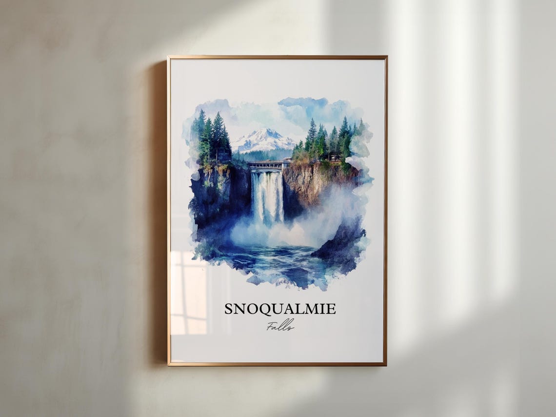 Snoqualmie Falls Watercolor Travel Poster, Washington St - Image 4