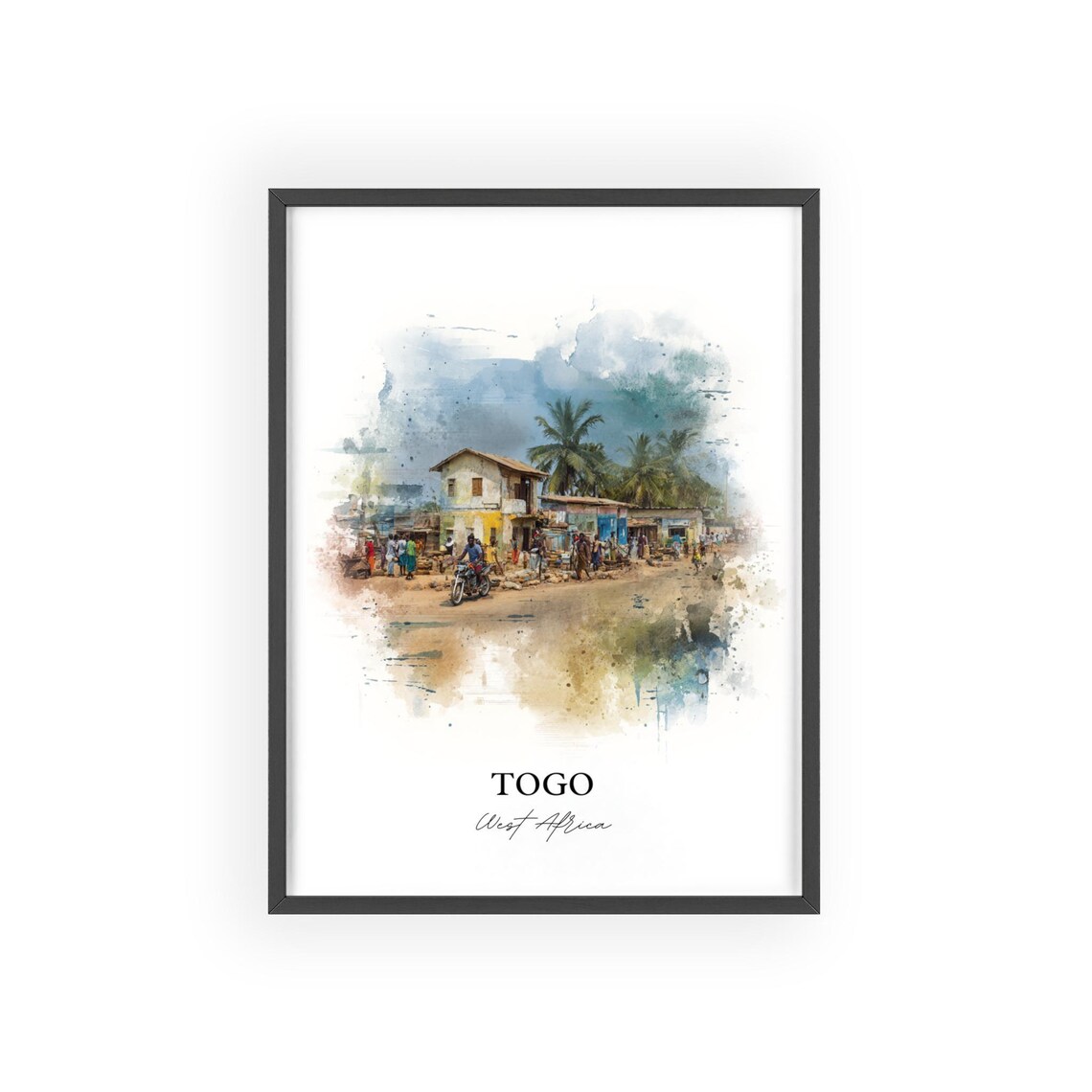 Togo West Africa Street Scene Watercolor Village Life Art Poster - Image 2