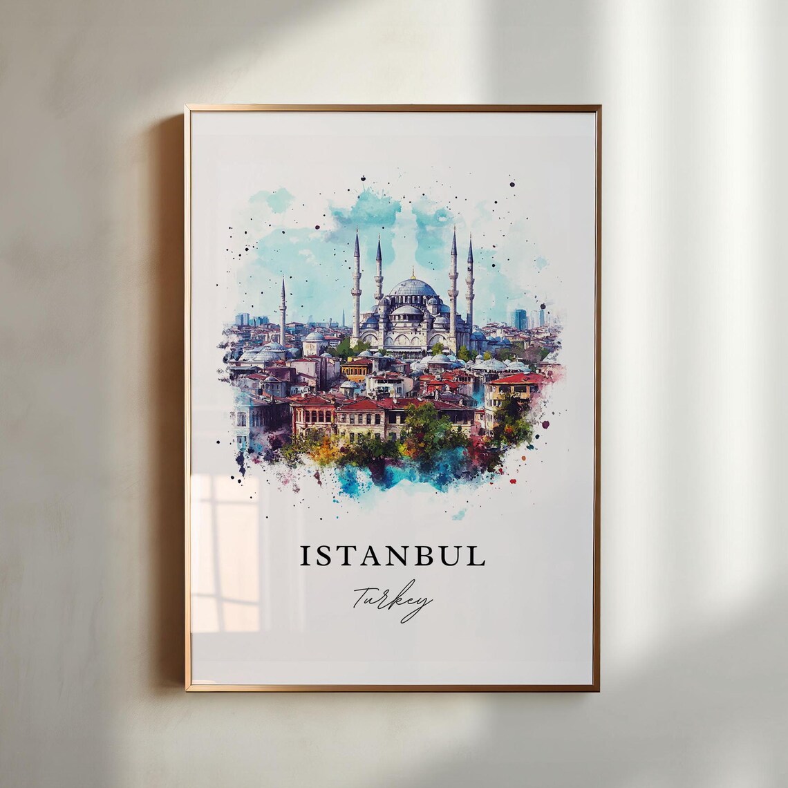 Istanbul Turkey Watercolor Grand Mosque Old City Domes Poster