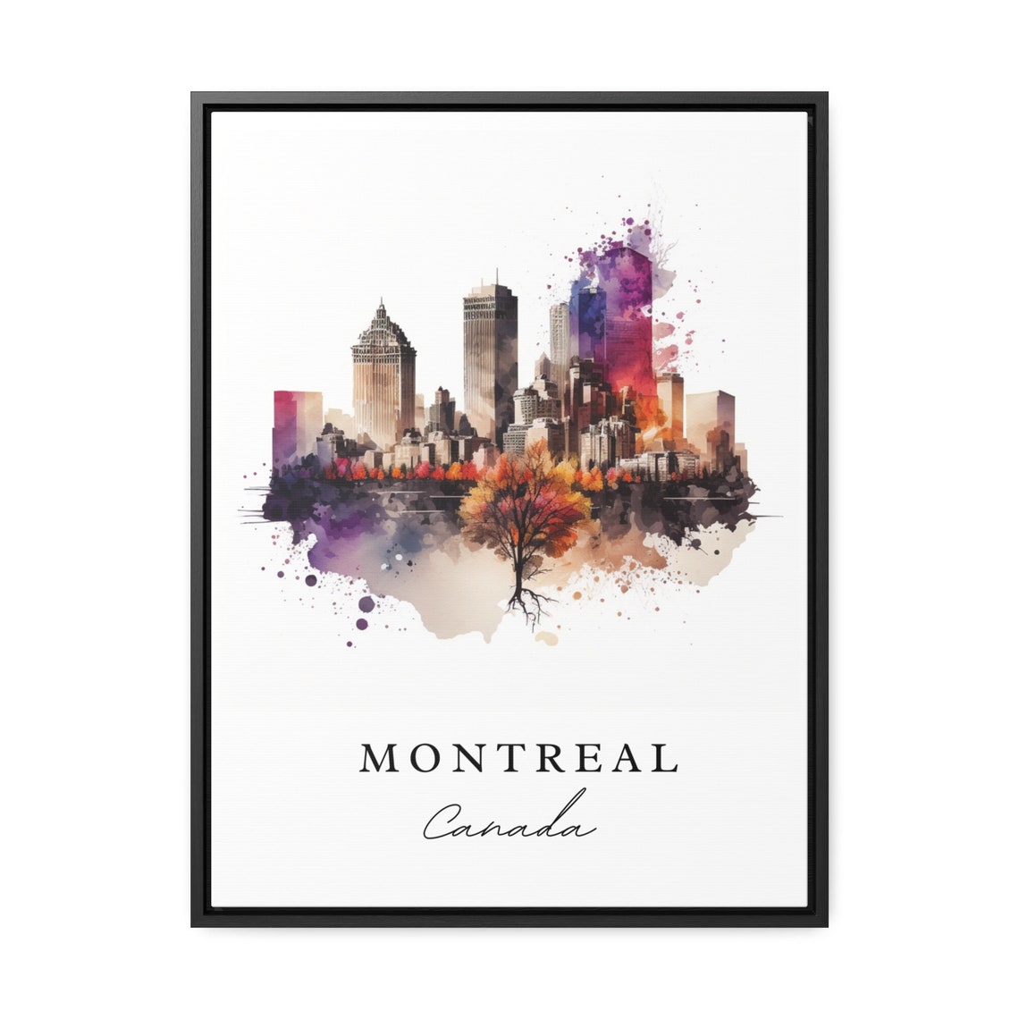 Montreal Canada Watercolor City Skyline Autumn Tree Art Poster - Image 3
