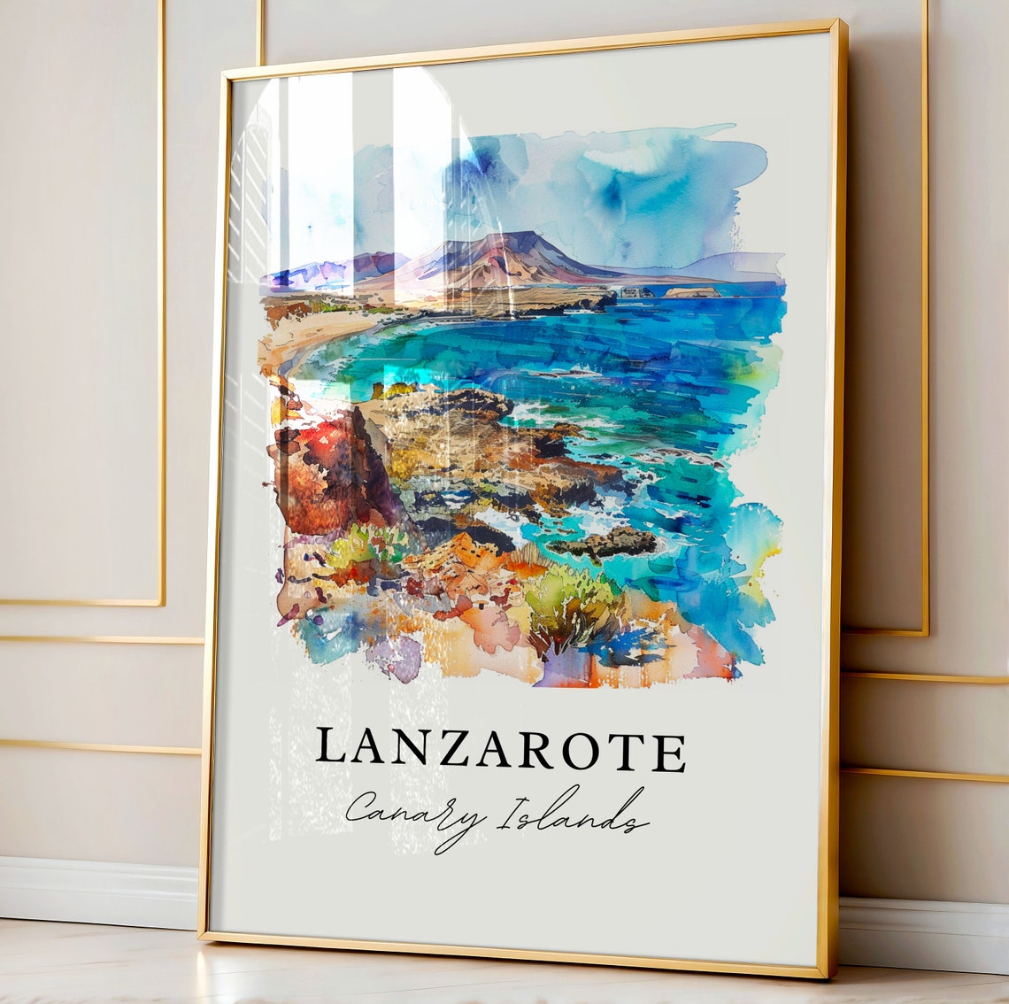 Lanzarote Canary Islands Volcanic Coast Watercolor Island Poster - Image 3