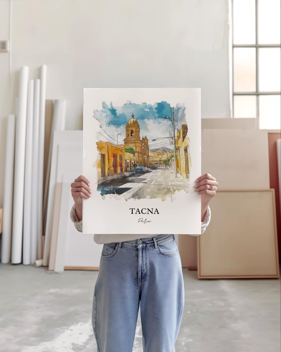 Tacna Peru Wall Art San Pedro De Print Watercolor Gift Travel Poster Housewarming - Image 5