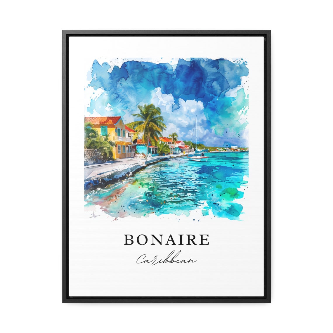 Bonaire Caribbean Wall Art Print Watercolor Gift Travel Poster Housewarming - Image 2
