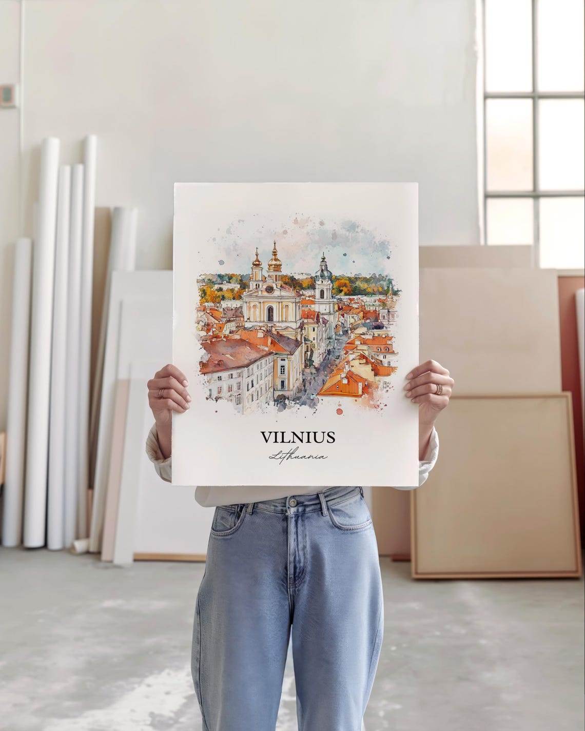Vilnius Lithuania Old Town Churches Watercolor Travel Poster - Image 4