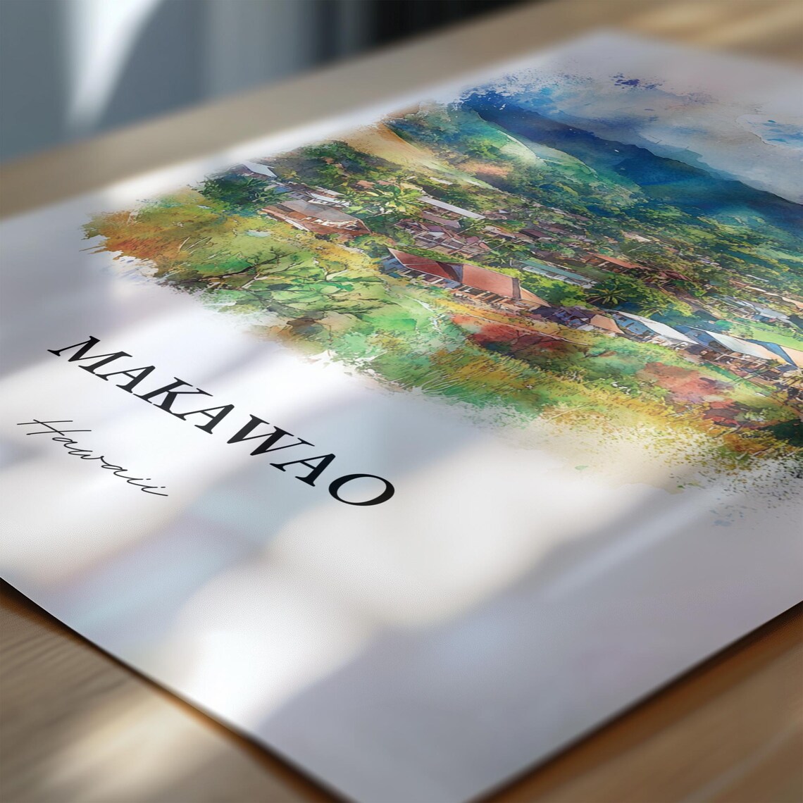 Makawao Hawaii Upcountry Maui Town Mountains Watercolor Poster - Image 6