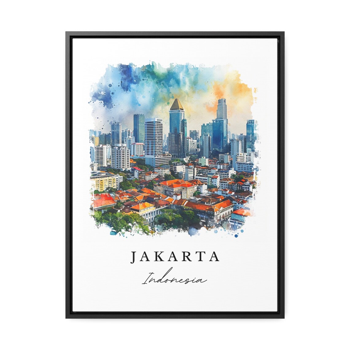 Jakarta Indonesia Watercolor City Skyline Urban Travel Poster - Image 2