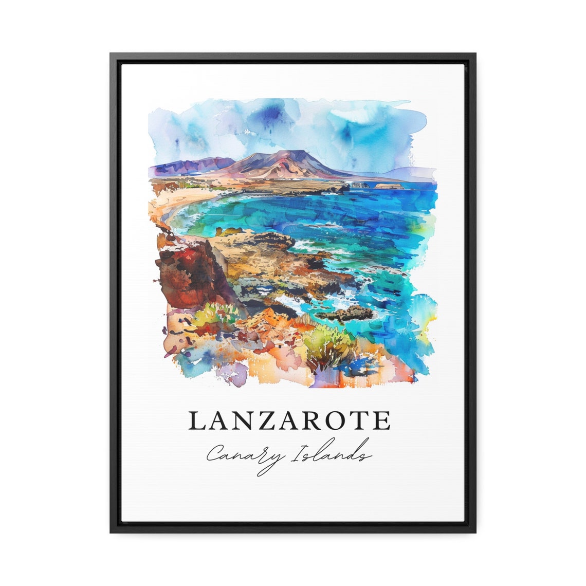 Lanzarote Canary Islands Volcanic Coast Watercolor Island Poster - Image 2
