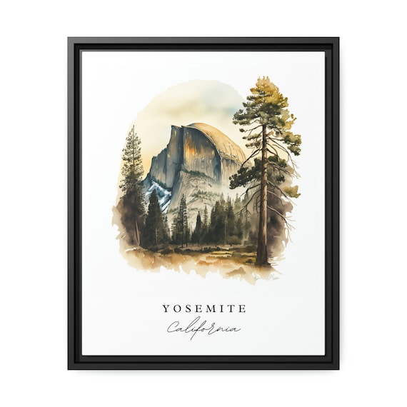 Yosemite California Watercolor Half Dome Pine Forest Sunset Poster