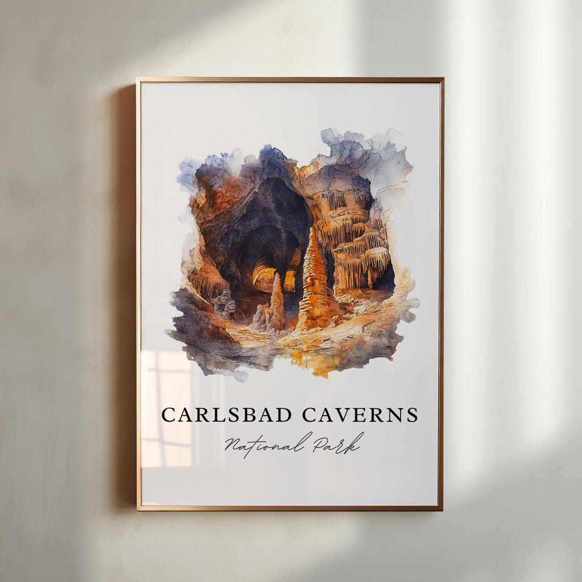 Carlsbad Caverns National Park Cave Watercolor Stalactite Art Poster