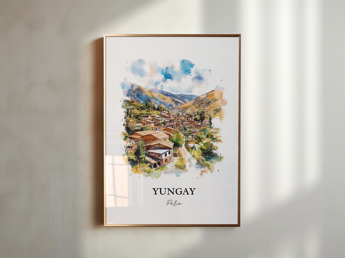 Yungay Peru Watercolor Andean Mountain Village Scenic Travel Poster - Image 4