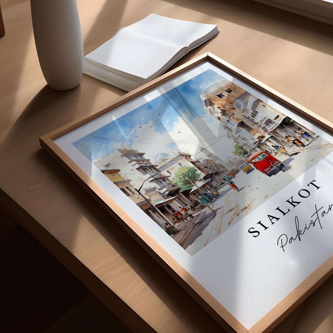 Sialkot Pakistan Old Street Rickshaw Watercolor Travel Poster - Image 4