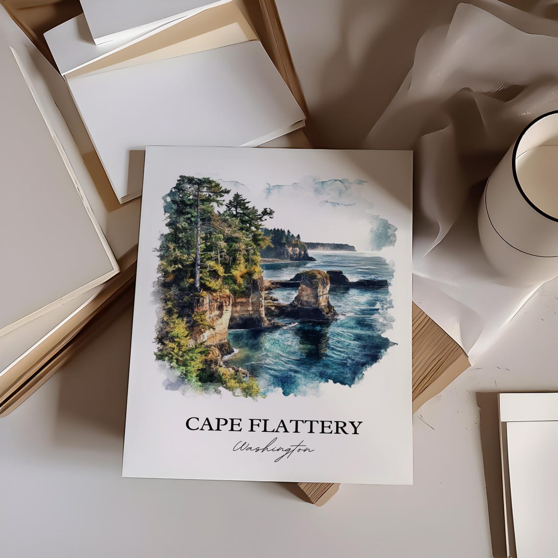 Cape Flattery Washington Rugged Sea Cliffs Coast Watercolor Poster - Image 5