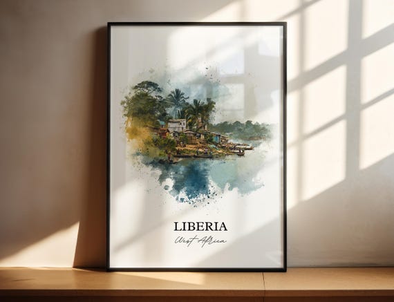 Liberia Wall Art Africa Print Watercolor Gift Travel Poster Housewarming