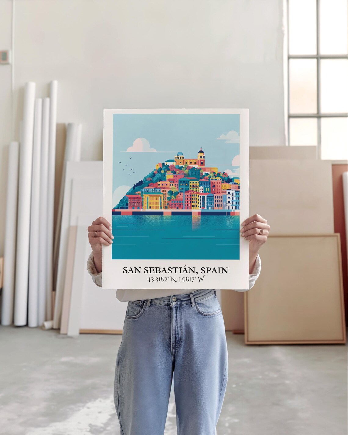 San Sebastian Spain Bay Hilltop Castle Waterfront Travel Poster - Image 4