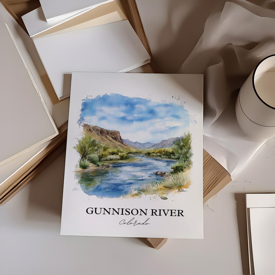 Gunnison River Colorado Red Rock Canyon Watercolor Wilderness Poster - Image 3