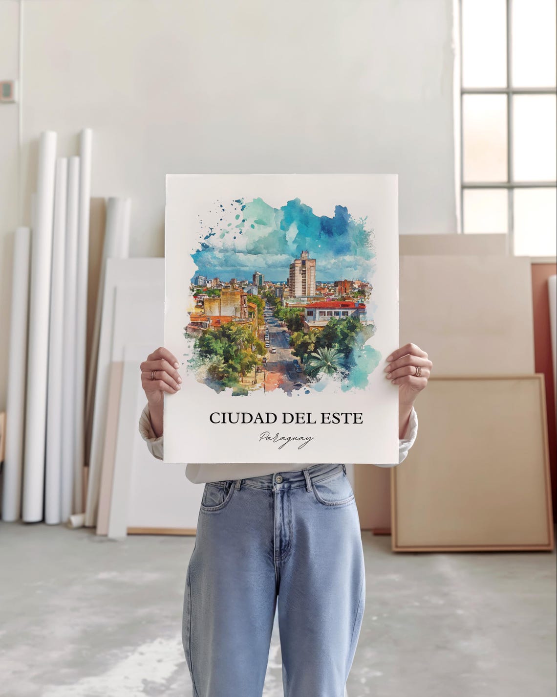 Ciudad Del Este Wall Art Paran River Print Paraguay Watercolor Gift Travel Poster Housewarming - Image 4