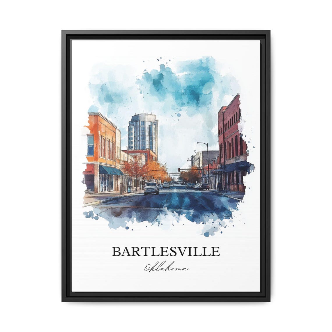 Bartlesville Oklahoma Watercolor Downtown Street Scene Poster - Image 2