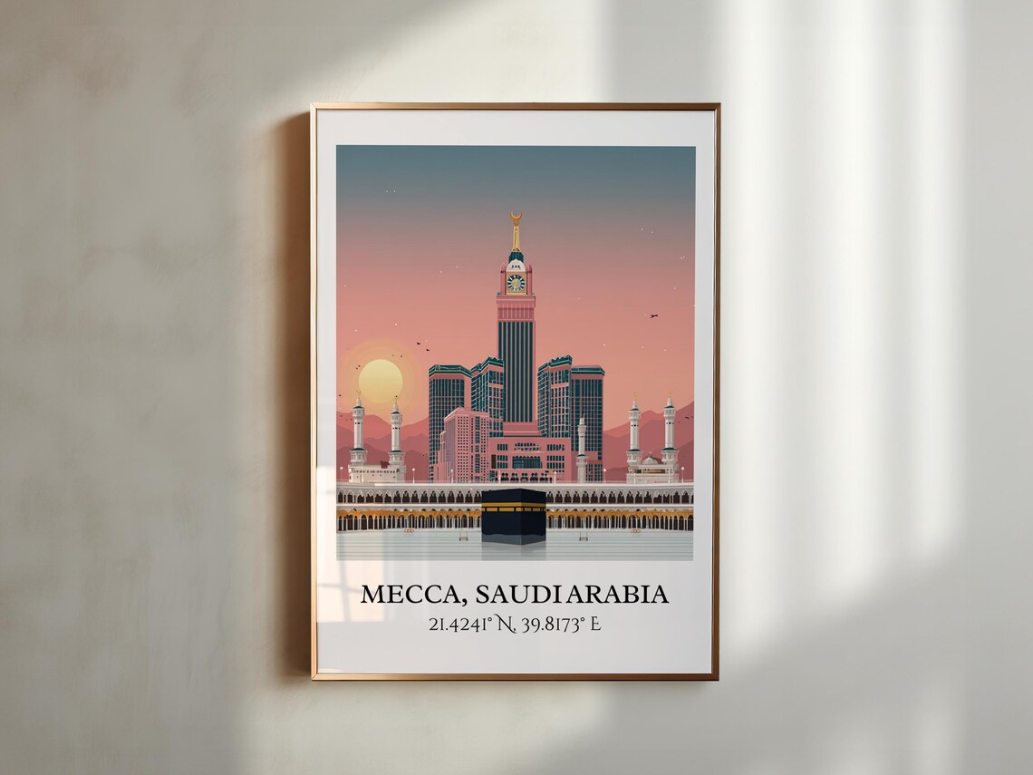 Mecca Saudi Arabia Kaaba Clock Tower Sunset Retro Travel Art Poster - Image 5