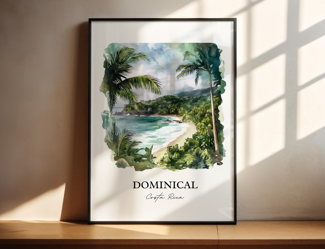 Dominical Costa Rica Sunny Palm Beach Surf Town Watercolor Poster