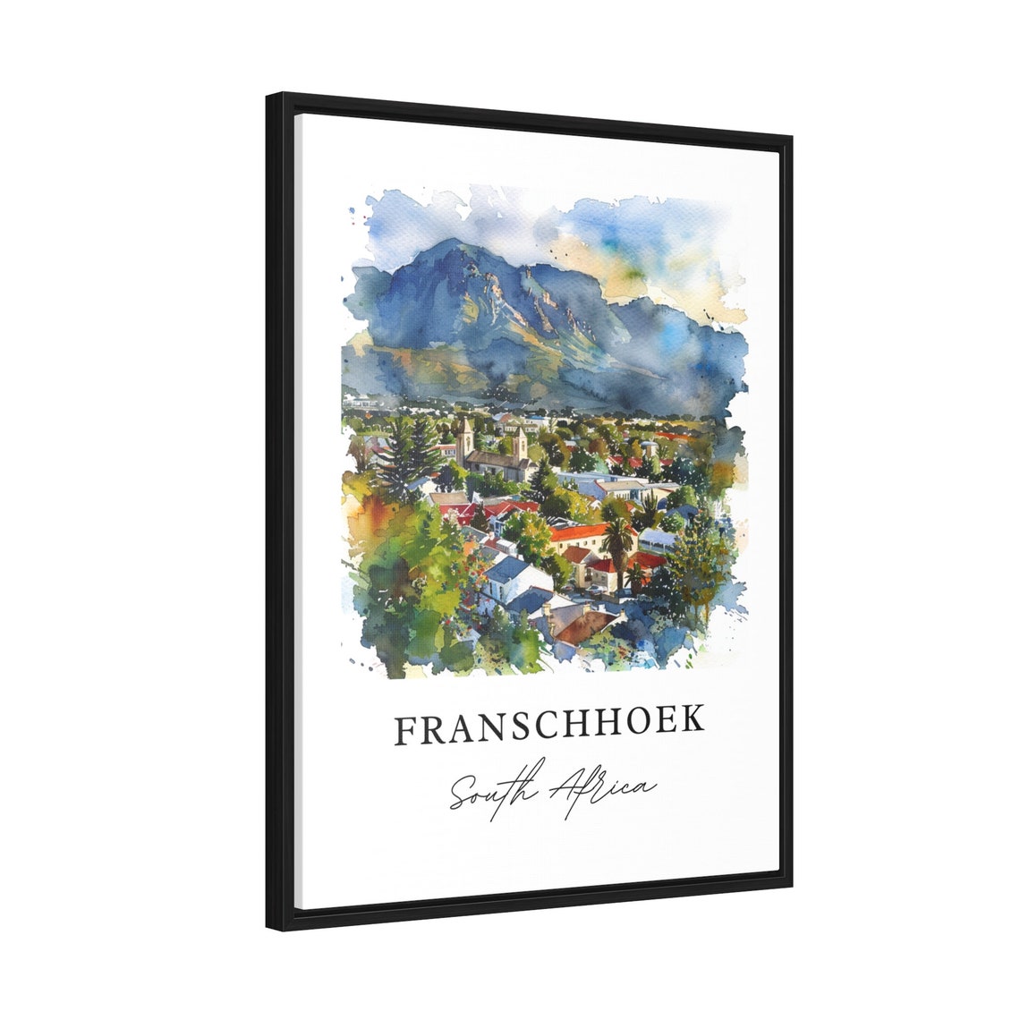 Franschhoek South Africa Mountain Town Panorama Watercolor Poster - Image 3